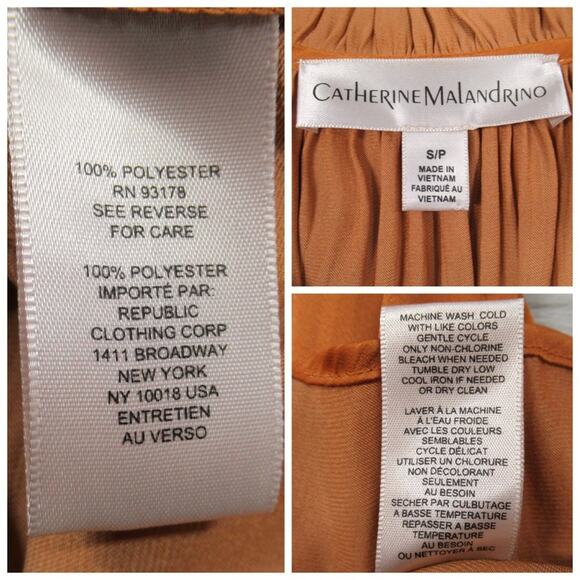 CATHERINE MALANDRINO Pleated Airflow Blouse in Rust Women's Size Small - Picture 11 of 12